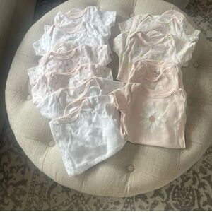 Infant Short-Sleeve Onesies - Pink & White Floral Set